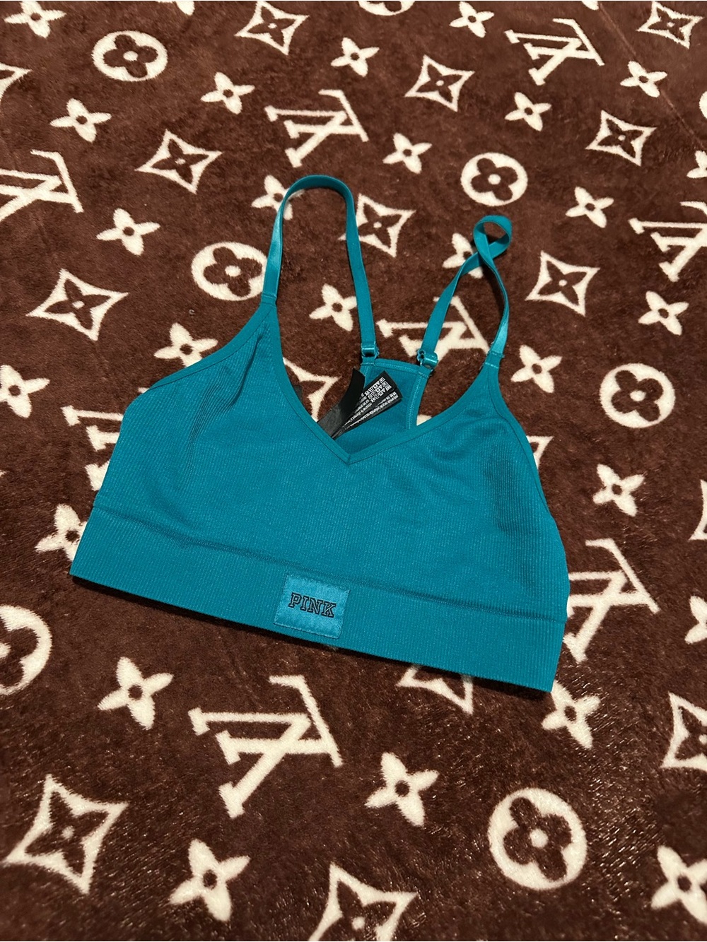 PINK Victoria's Secret Teal Ribbed V-Neck Bralette with Adjustable Straps